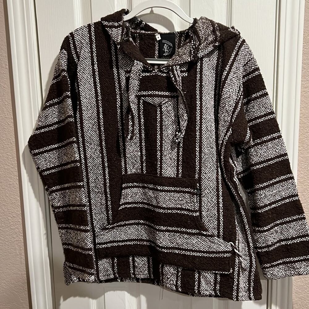 Baja Billy’s Raga Hooded Acrylic Pullover Men’s Medium Brown white
